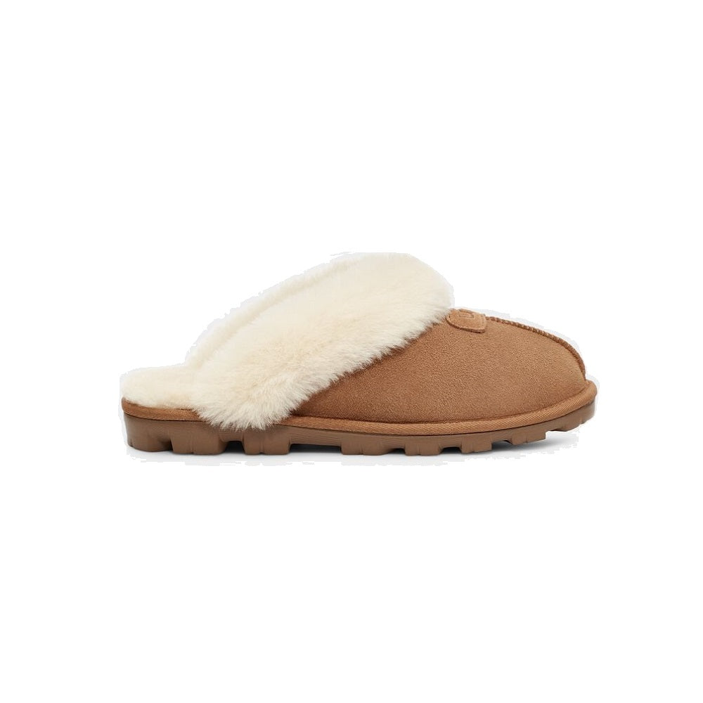 UGG Coquette closed toe slipper with sheepskin lining in chestnut.