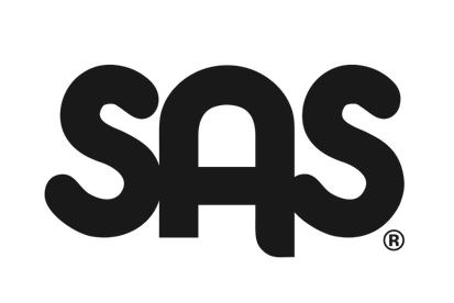 The SAS logo in a bold, rounded black font on a solid white background, with a registered trademark symbol.