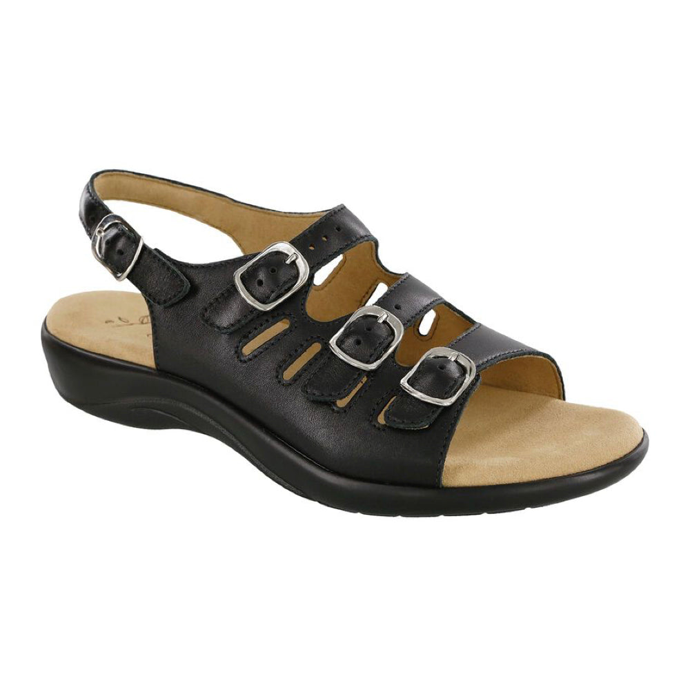 Mystic Black - 3 buckles with back strap sandal