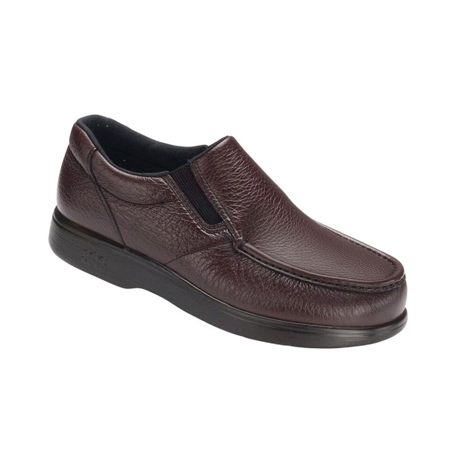 Men's leather slip on moccasin style shoe.